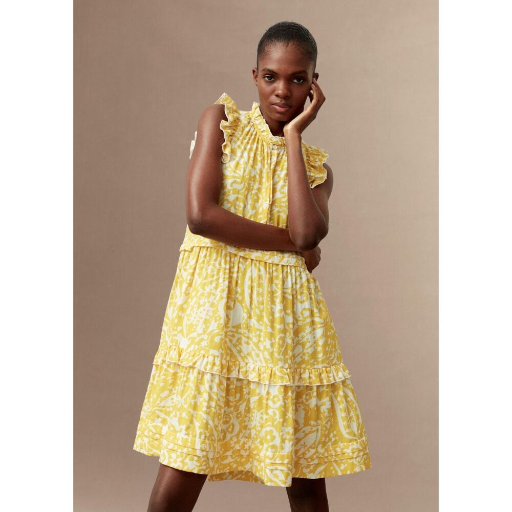 ME+EM Bold Paisley Print Cheesecloth Frill Swing Dress Sunshine Yellow US 6